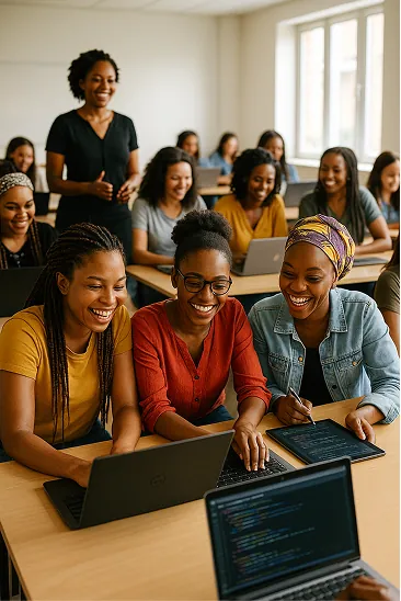 Women in a coding classroom